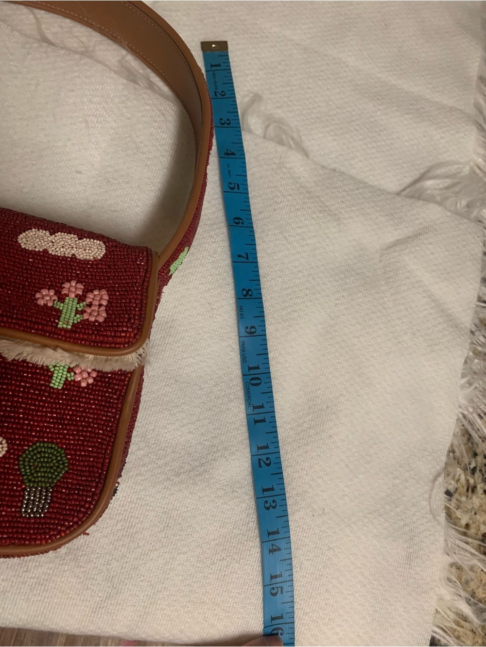 STAUD Tommy Beaded / Embroidered Folk Town Shoulder Bag Red W Tan Trim $325 MSRP - Picture 14 of 17